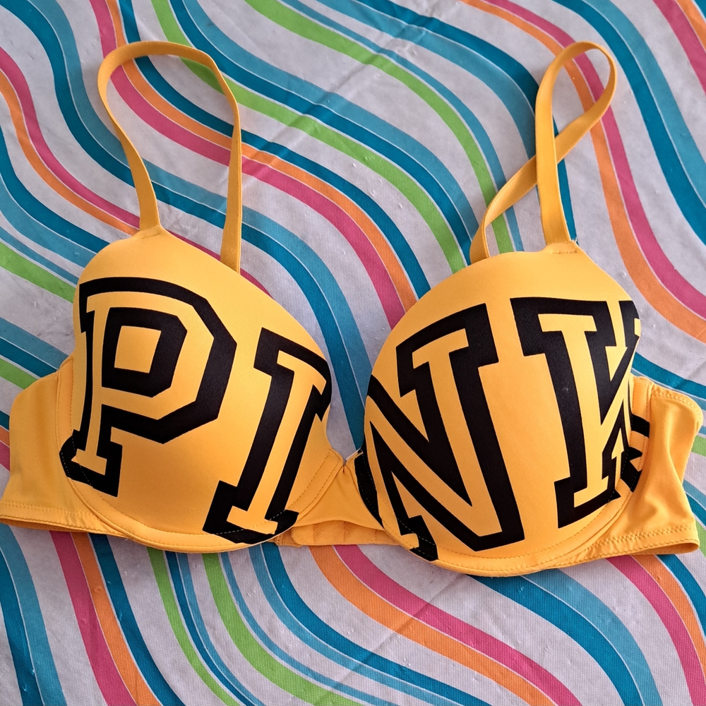Victoria's Secret Yellow Bra with Black Lettering